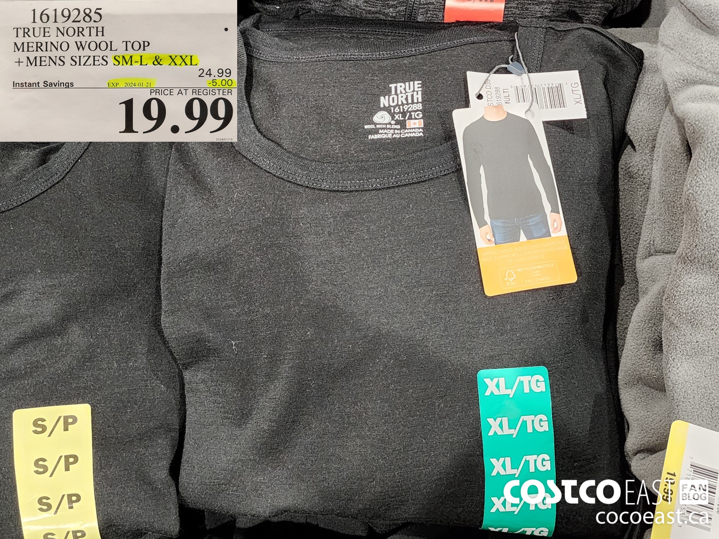 1619285 TRUE NORTH MERINO WOOL TOP + MENS SIZES S-L & XXL ($5.00 INSTANT SAVINGS EXPIRES ON 2024-01-21) $19.99