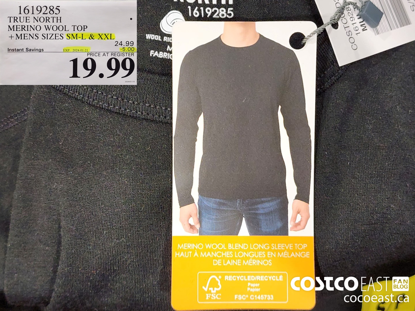 1619285 TRUE NORTH MERINO WOOL TOP + MENS SIZES S-L & XXL ($5.00 INSTANT SAVINGS EXPIRES ON 2024-01-21) $19.99