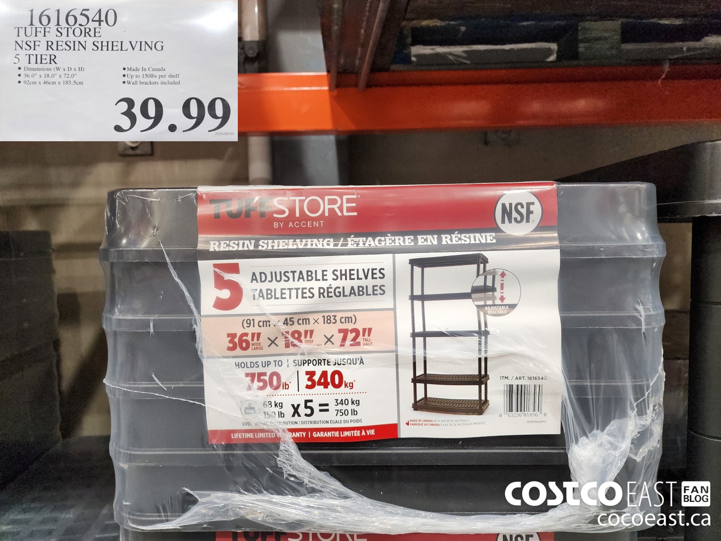 1616540 TUFF STORE NSF RESIN SHELVING 5 TIER $39.99