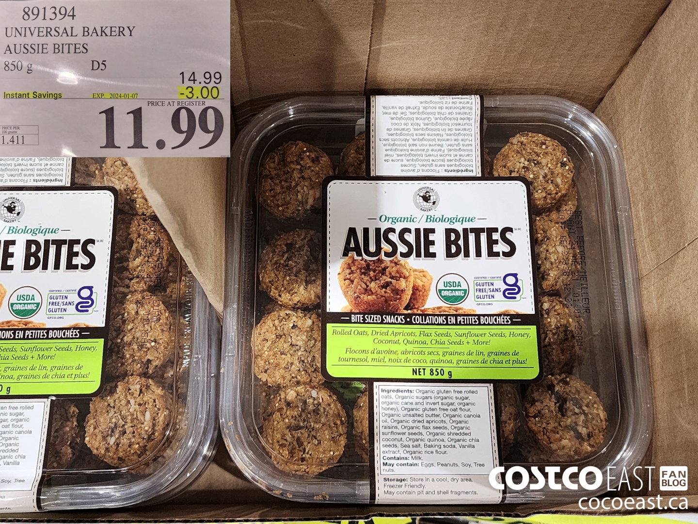 891394 UNIVERSAL BAKERY AUSSIE BITES 850 G ($3.00 INSTANT SAVINGS EXPIRES ON 2024-01-07) $11.99