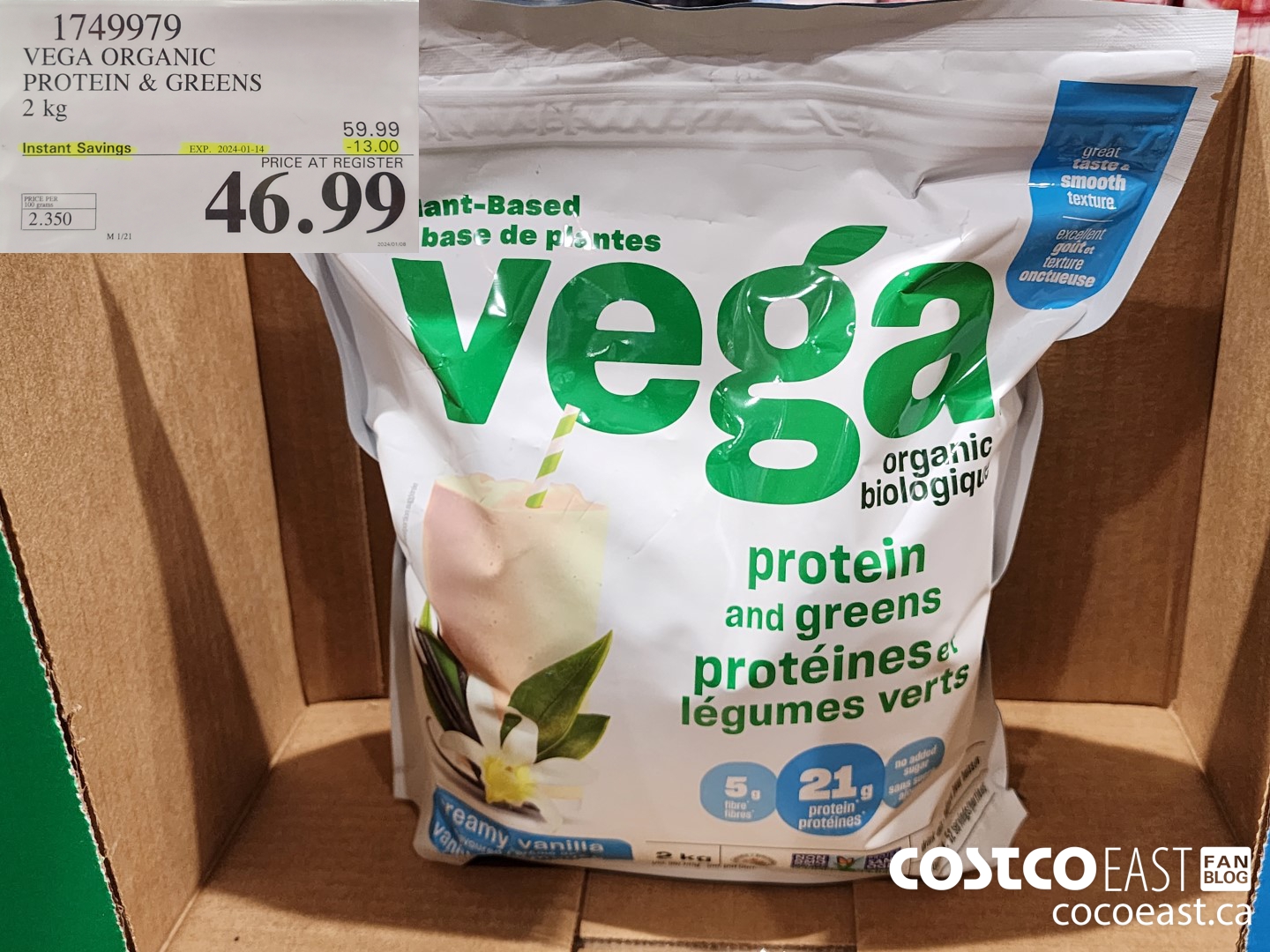 1749979 VEGA ORGANIC PROTEIN & GREENS 2 KG ($13.99 INSTANT SAVINGS EXPIRES ON 2024-01-14) $46.99