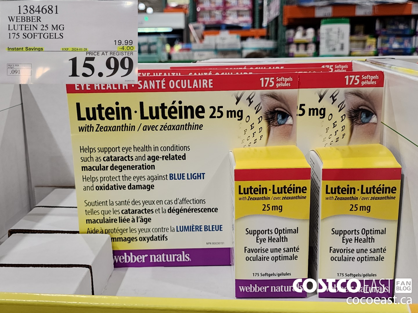 1384681 WEBBER LUTEIN 25 MG 175 SOFTGELS ($4.00 INSTANT SAVINGS EXPIRES ON 2024-01-28) $15.99