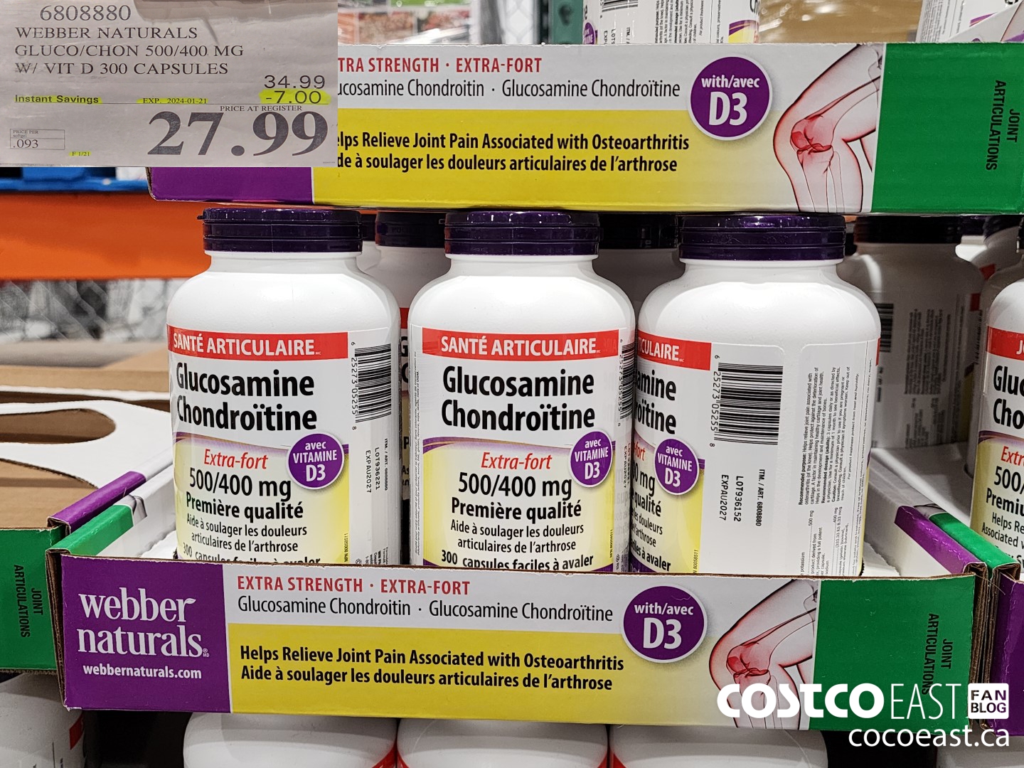 6808880 WEBBER NATURALS GLUCO/CHON 500/400 MG W/ VIT D 300 CAPSULES ($7.00 INSTANT SAVINGS EXPIRES ON 2024-01-21) $27.99