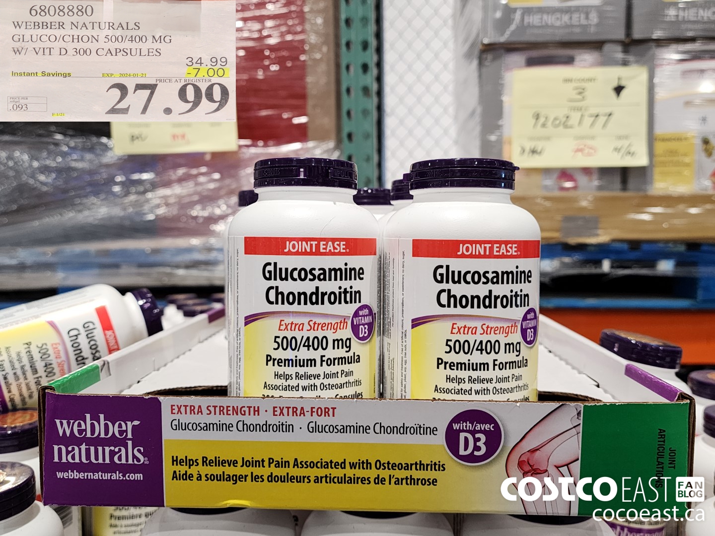 6808880 WEBBER NATURALS GLUCO/CHON 500/400 MG W/ VIT D 300 CAPSULES ($7.00 INSTANT SAVINGS EXPIRES ON 2024-01-21) $27.99
