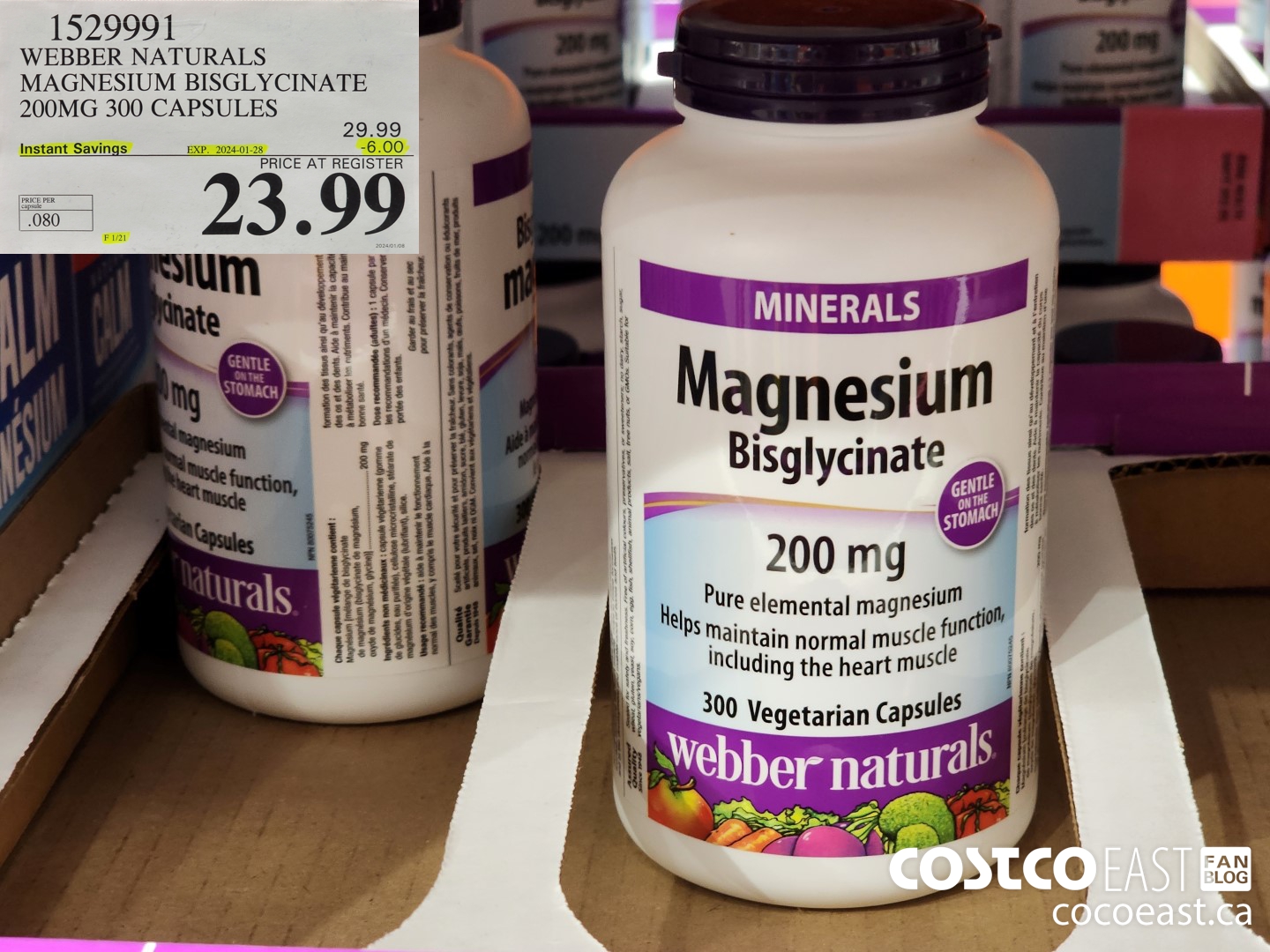 1529991 WEBBER NATURALS MAGNESIUM BISGLYCINATE 200MG 300 CAPSULES ($6.00 INSTANT SAVINGS EXPIRES ON 2024-01-28) $23.99
