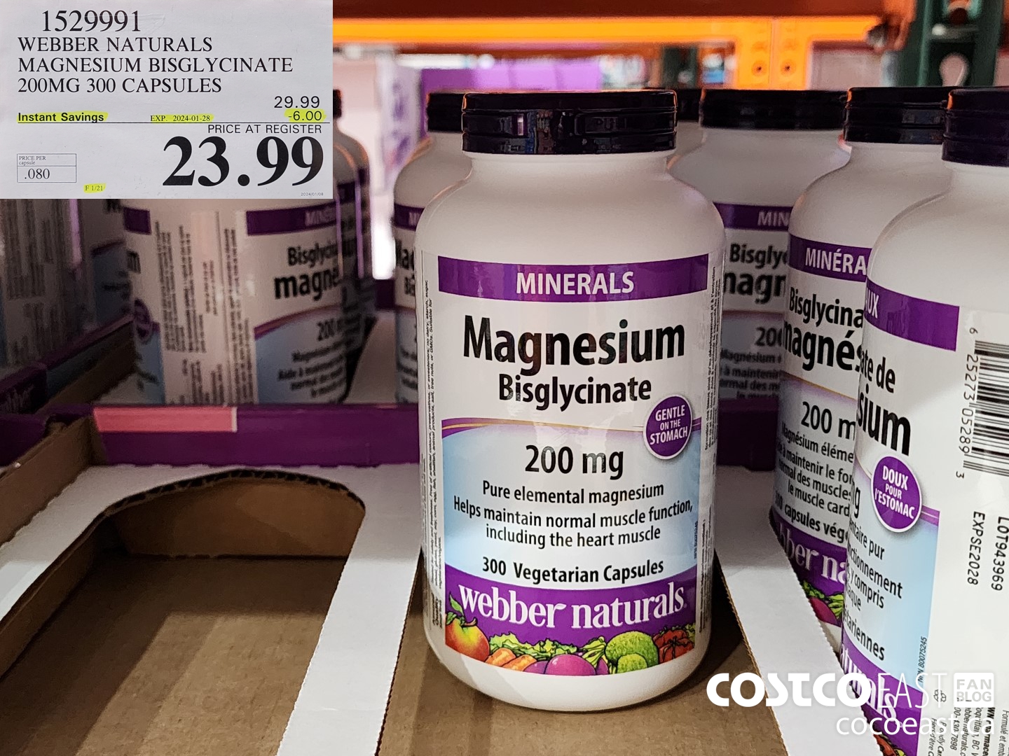 1529991 WEBBER NATURALS MAGNESIUM BISGLYCINATE 200MG 300 CAPSULES ($6.00 INSTANT SAVINGS EXPIRES ON 2024-01-28) $23.99