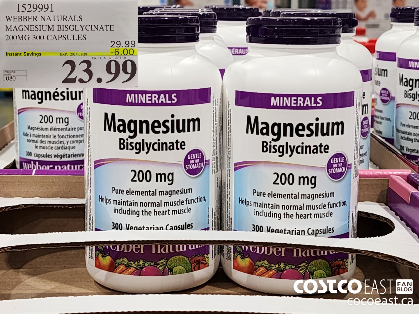 1529991 WEBBER NATURALS MAGNESIUM BISGLYCINATE 200MG 300 CAPSULES ($6.00 INSTANT SAVINGS EXPIRES ON 2024-01-28) $23.99