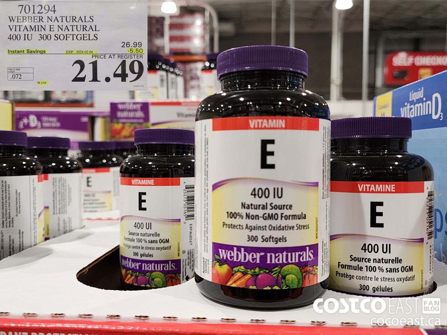 701294 WEBBER NATURALS VITAMIN E NATURAL 400 IU 300 SOFTGELS ($5.50 INSTANT SAVINGS EXPIRES ON 2024-02-04) $21.49