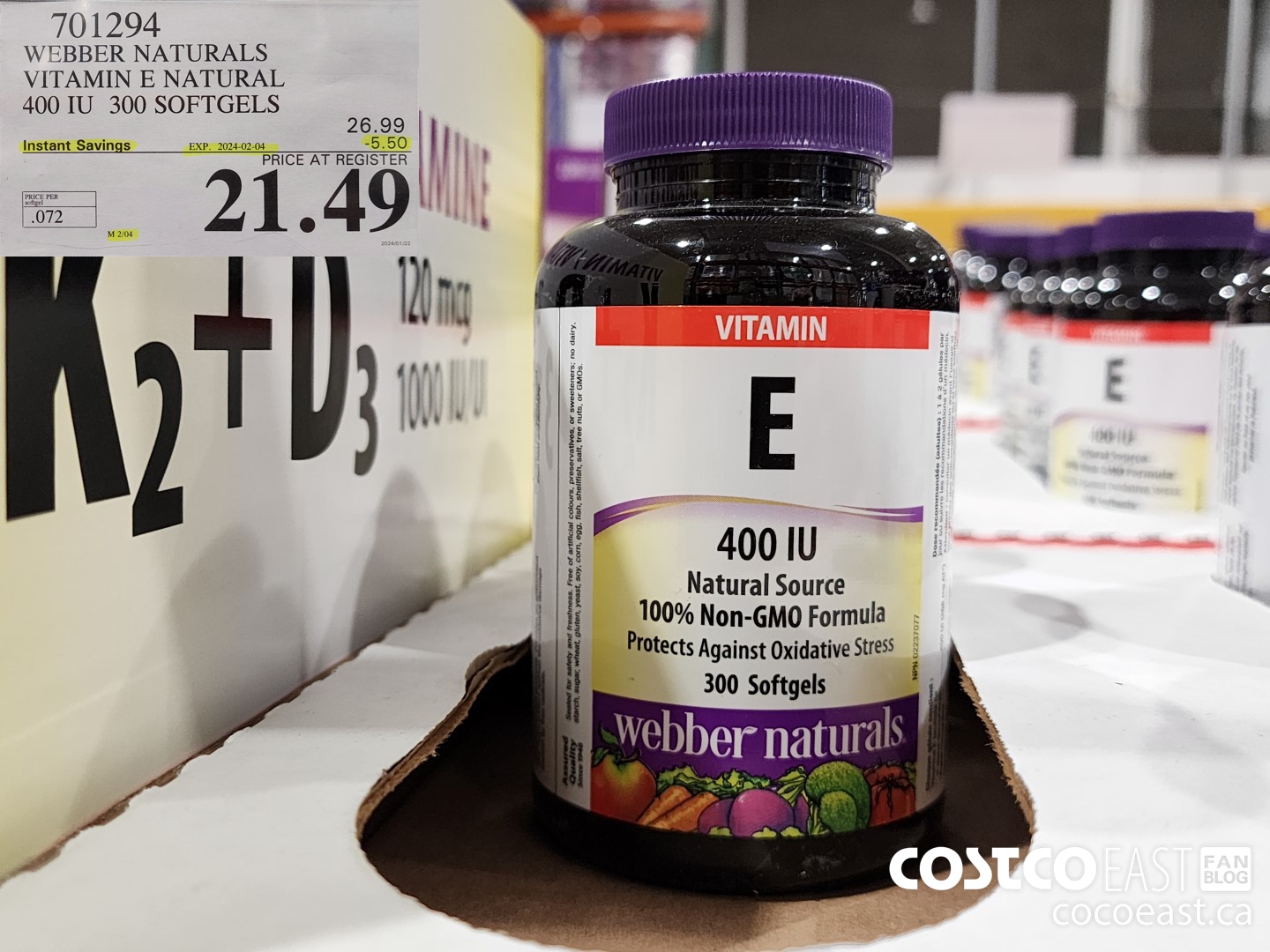 701294 WEBBER NATURALS VITAMIN E NATURAL 400 IU 300 SOFTGELS ($5.50 INSTANT SAVINGS EXPIRES ON 2024-02-04) $21.49
