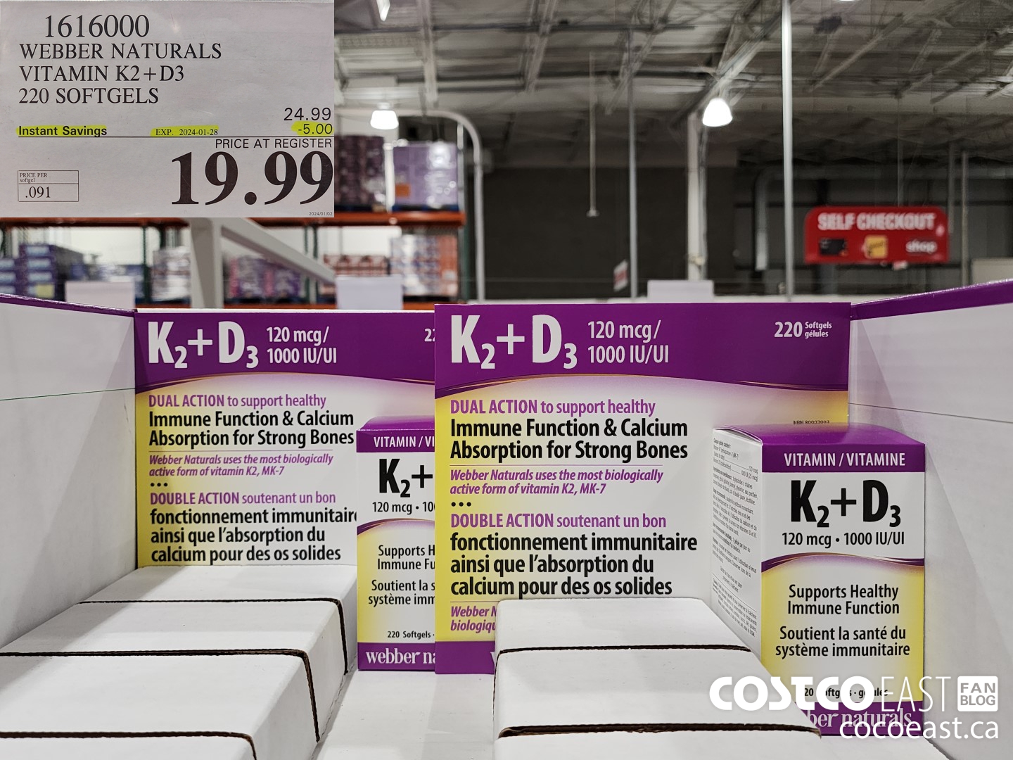 1616000 WEBBER NATURALS VITAMIN K2+D3 220 SOFTGELS ($5.00 INSTANT SAVINGS EXPIRES ON 2024-01-28) $19.99
