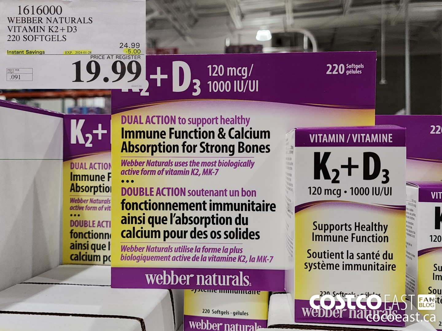 1616000 WEBBER NATURALS VITAMIN K2+D3 220 SOFTGELS ($5.00 INSTANT SAVINGS EXPIRES ON 2024-01-28) $19.99