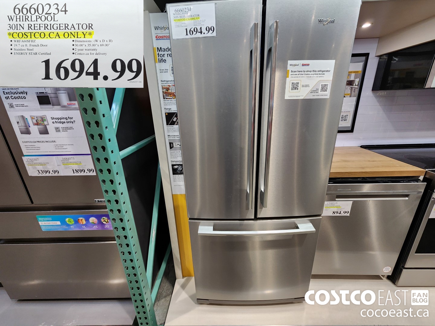 6660234 WHIRLPOOL 30IN REFRIGERATOR *COSTCO.CA ONLY* $1694.99