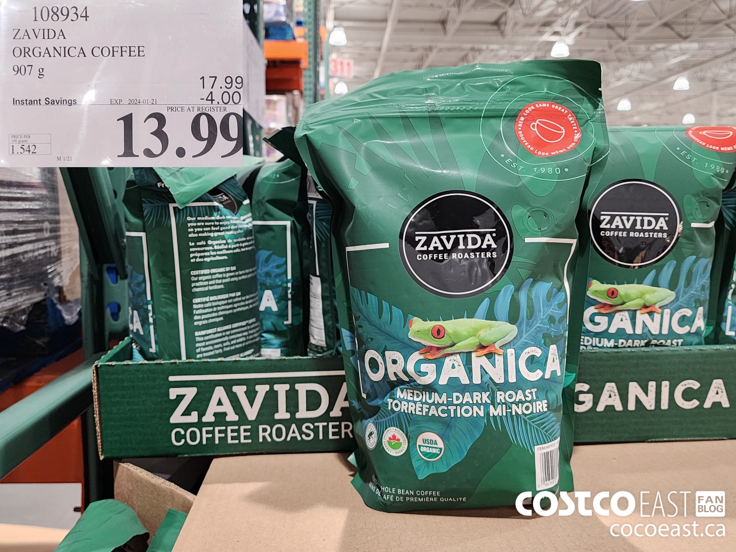 108934 ZAVIDA ORGANICA COFFEE 907 g ($4.00 INSTANT SAVINGS EXPIRES ON 2024-01-21) $13.99