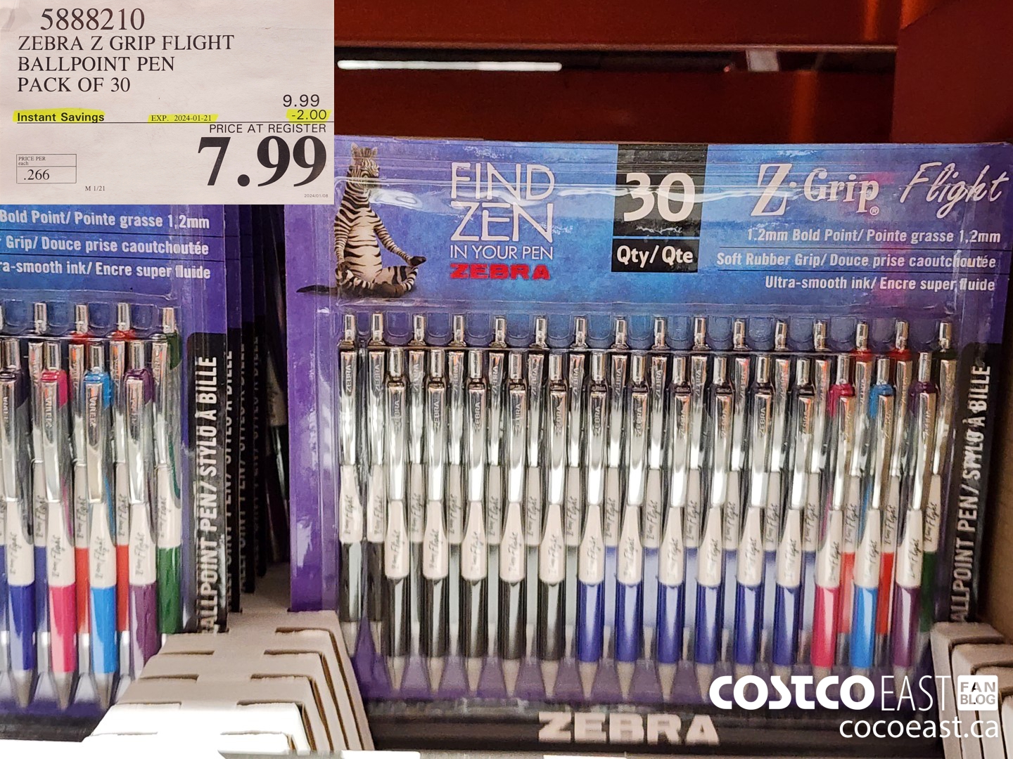 5888210 ZEBRA Z GRIP FLIGHT BALLPOINT PEN PACK OF 30 ($2.00 INSTANT SAVINGS EXPIRES ON 2024-01-21) $7.99