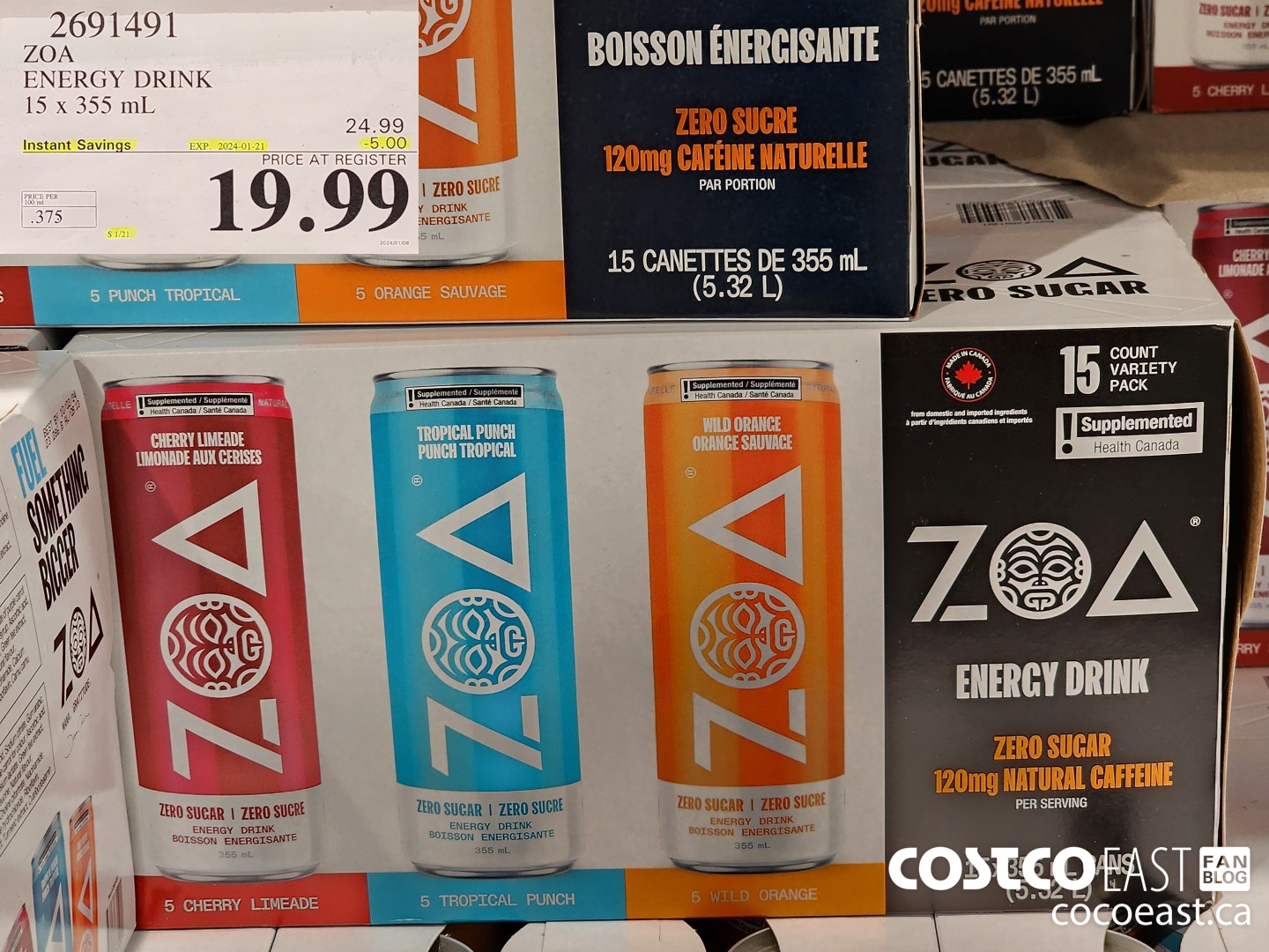 2691491 ZOA ENERGY DRINK 15 x 335 ML ($5.00 INSTANT SAVINGS EXPIRES ON 2024-01-21) $19.99