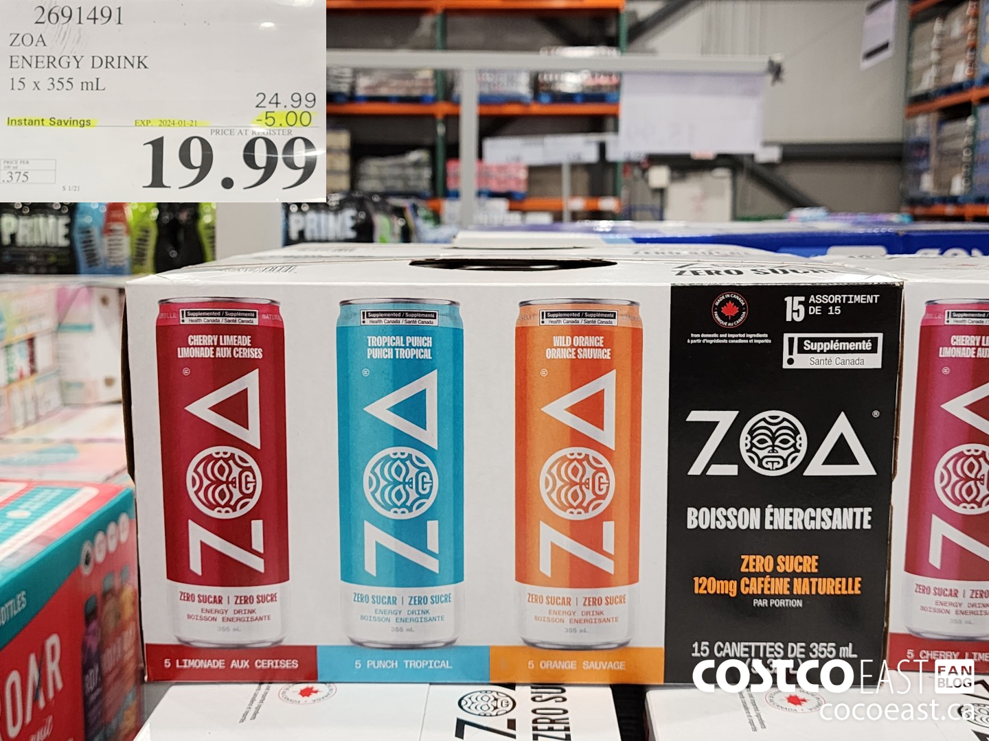 2691491 ZOA ENERGY DRINK 15 x 335 ML ($5.00 INSTANT SAVINGS EXPIRES ON 2024-01-21) $19.99