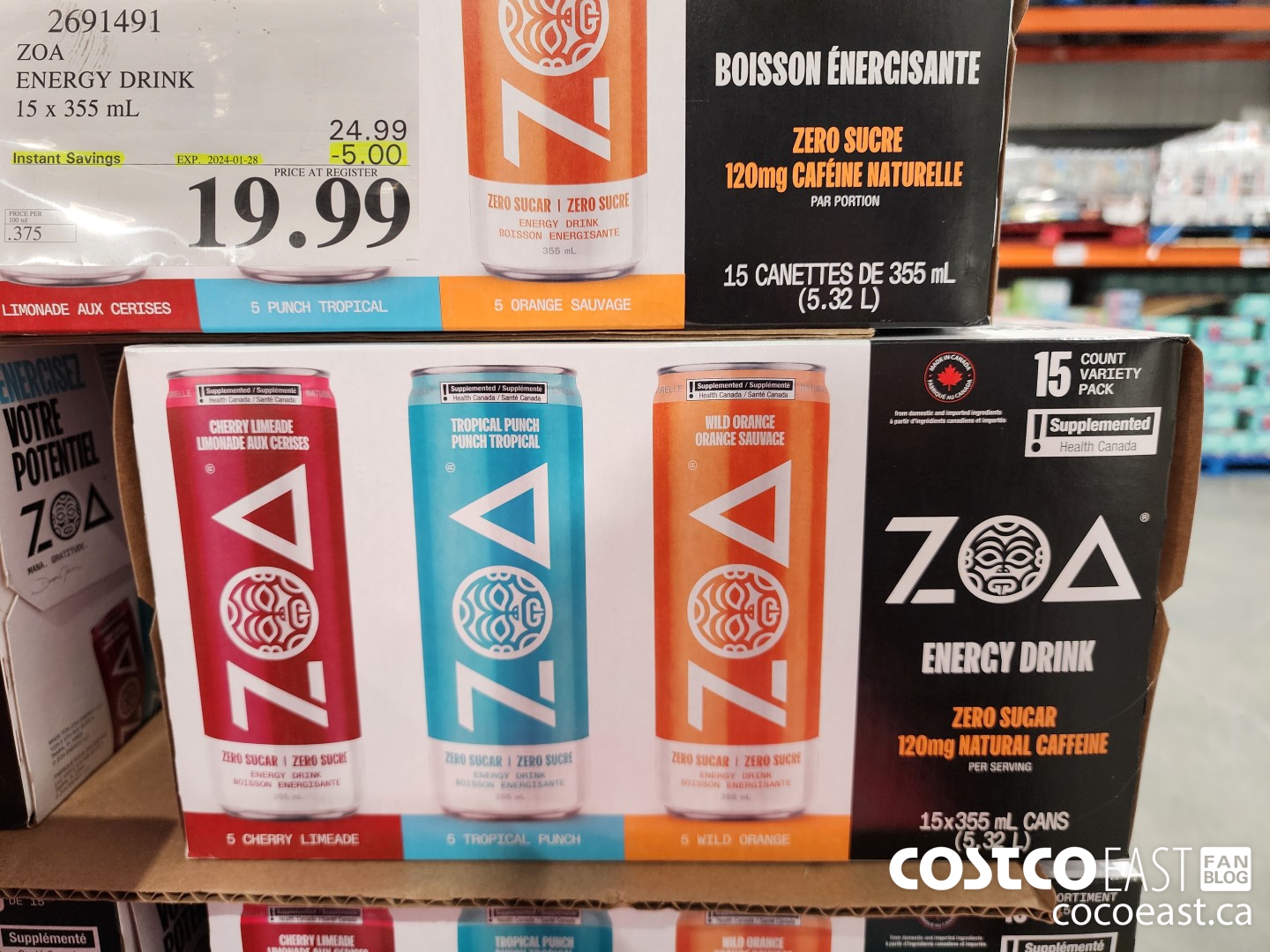 2691491 ZOA ENERGY DRINK 15 x 335 ML ($5.00 INSTANT SAVINGS EXPIRES ON 2024-01-28) $19.99