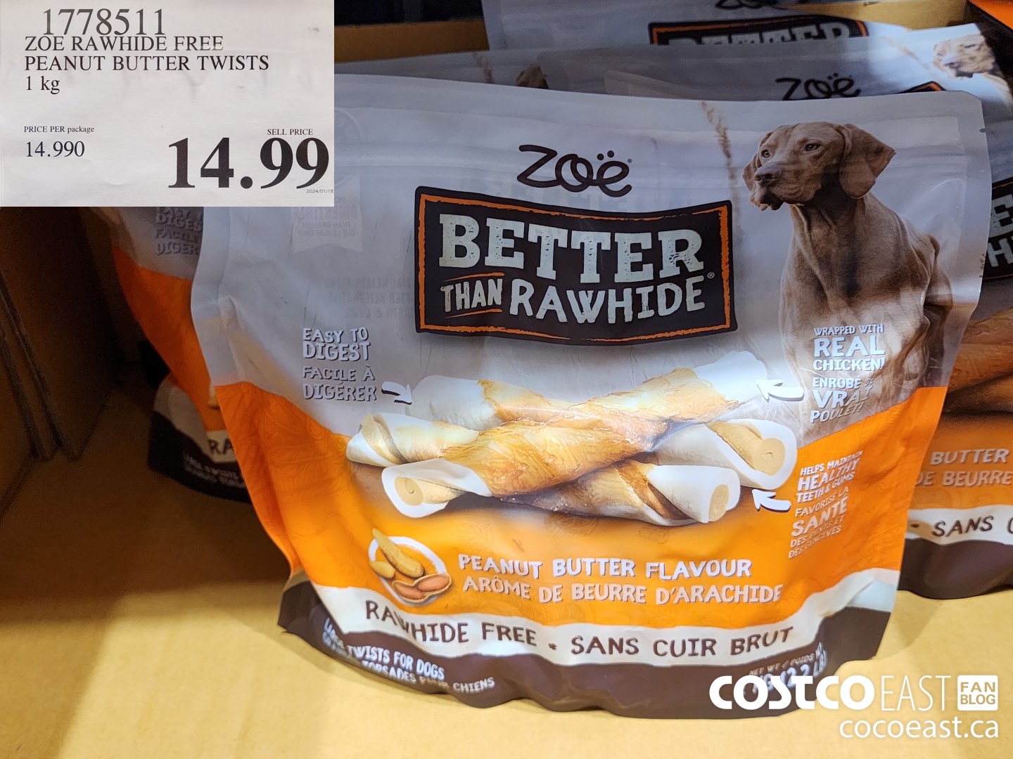 1778511 ZOE RAWHIDE FREE PEANUT BUTTER TWISTS 1 kg $14.99