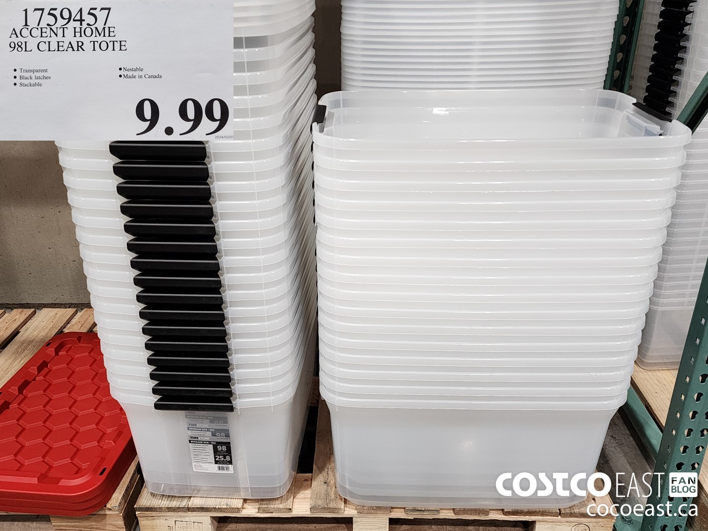 1759457 ACCENT HOME 98L CLEAR TOTE $9.99