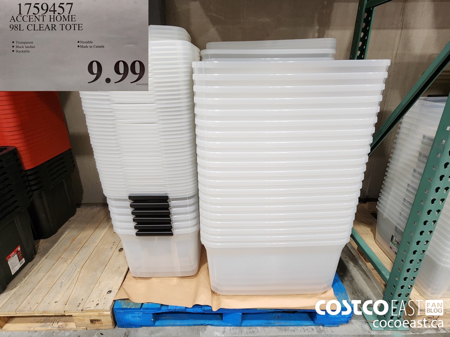 1759457 ACCENT HOME 98L CLEAR TOTE $9.99