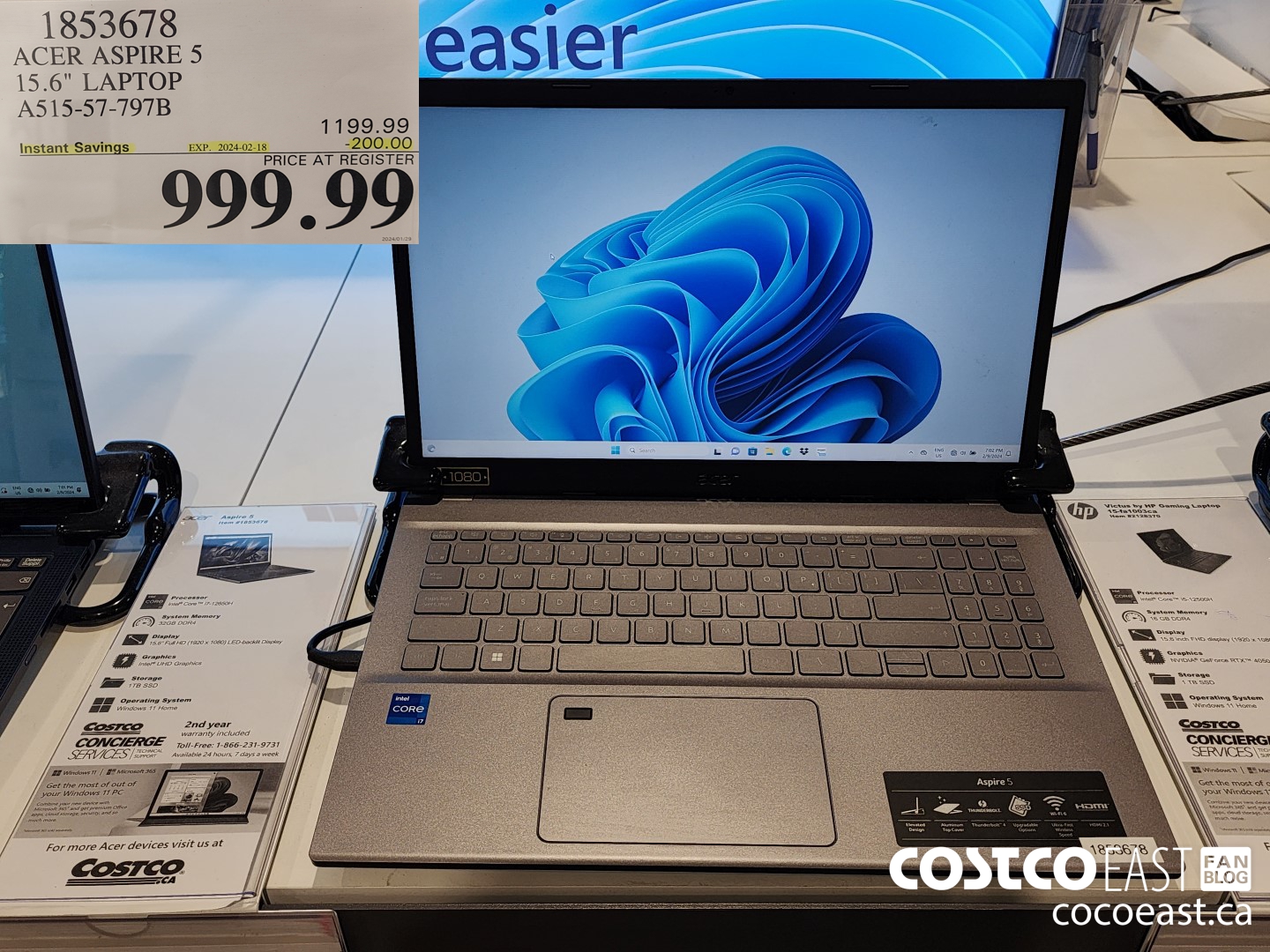 1853678 ACER ASPIRE 5 15.6IN LAPTOP COMPUTER A515-57-797B ($200.00 INSTANT SAVINGS EXPIRES ON 2024-02-18) $999.99