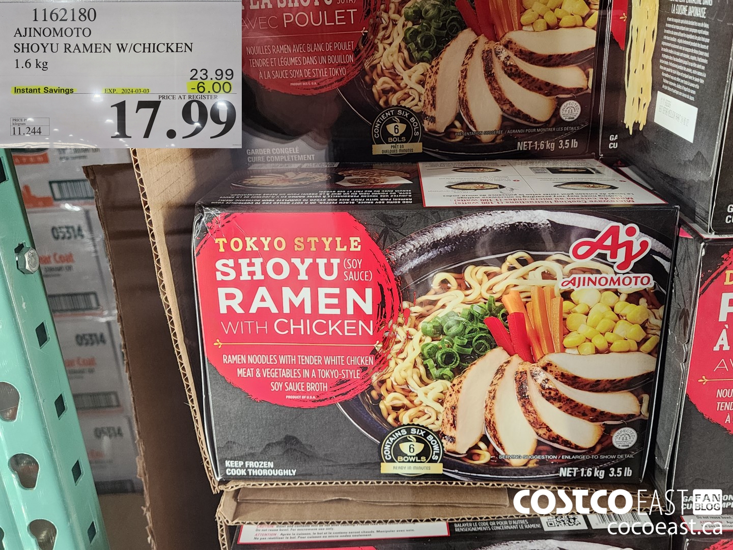 1162180 AJINOMOTO SHOYU RAMEN W/CHICKEN 1.6 kg ($6.00 INSTANT SAVINGS EXPIRES ON 2024-03-03) $17.99