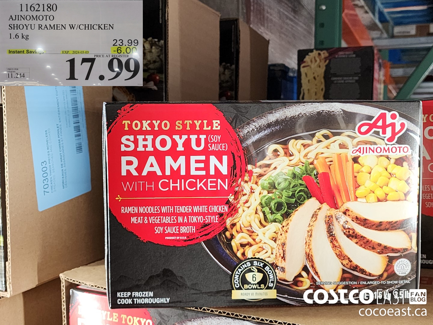 1162180 AJINOMOTO SHOYU RAMEN W/CHICKEN 1.6 kg ($6.00 INSTANT SAVINGS EXPIRES ON 2024-03-03) $17.99