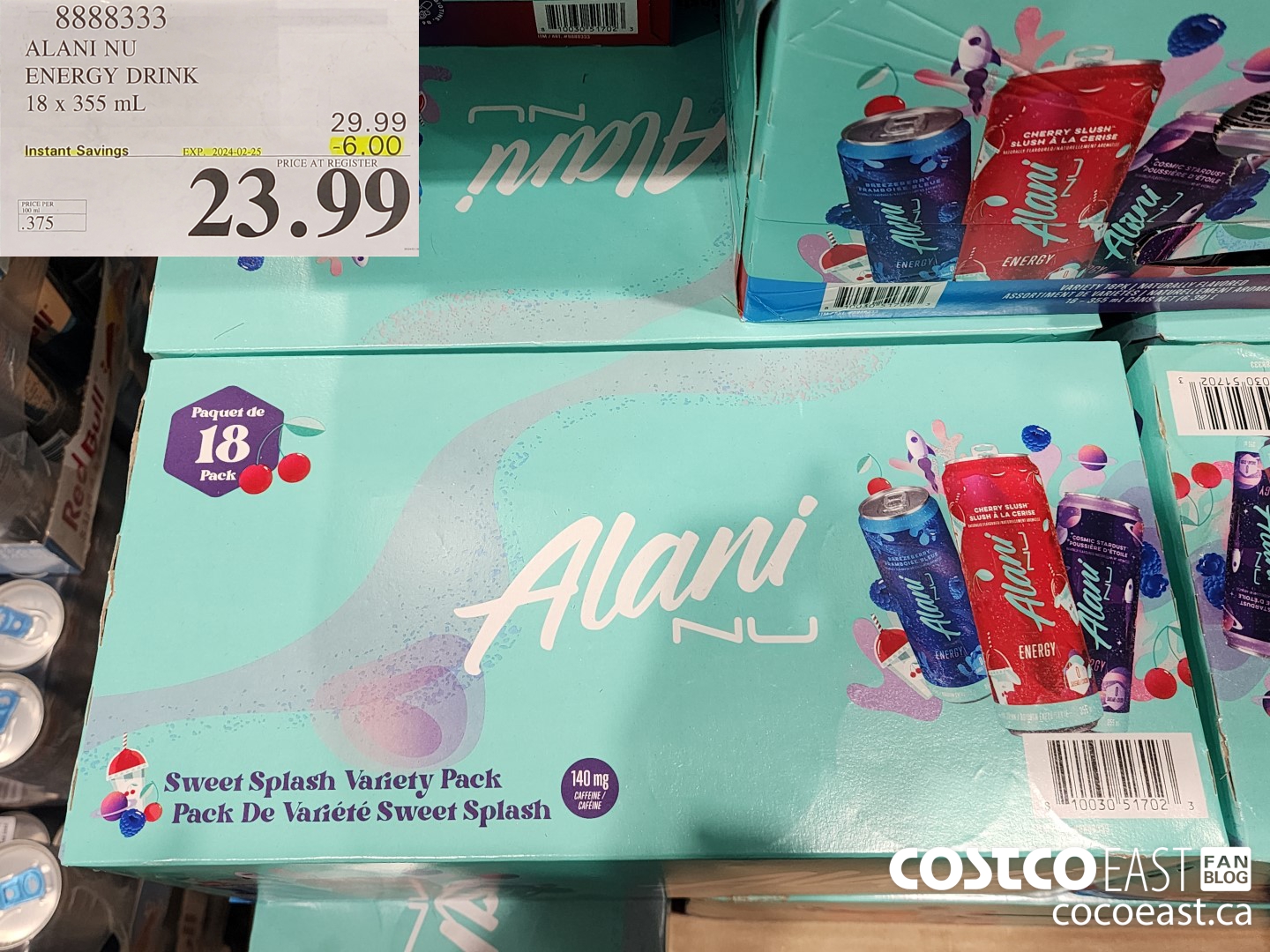 8888333 ALANI NU ENERGY DRINK 18 X 355 ML ($6.00 INSTANT SAVINGS EXPIRES ON 2024-02-25) $23.99