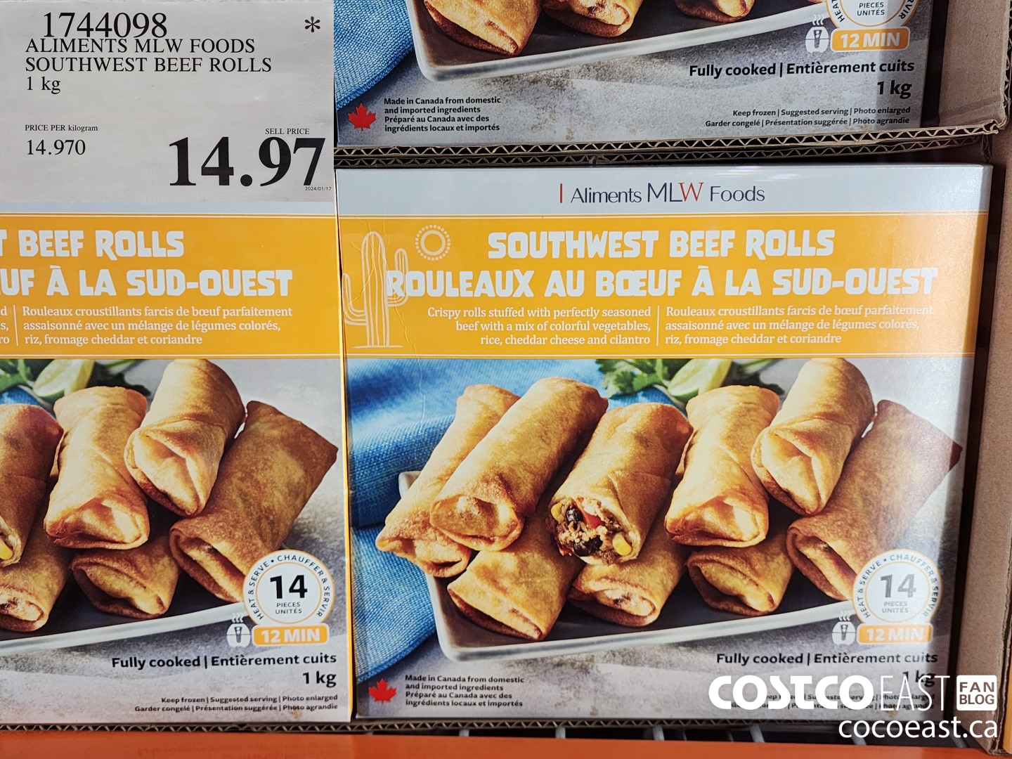 1744098 ALIMENTS MLW FOODS SOUTHWEST BEEF ROLLS 1 KG $14.97