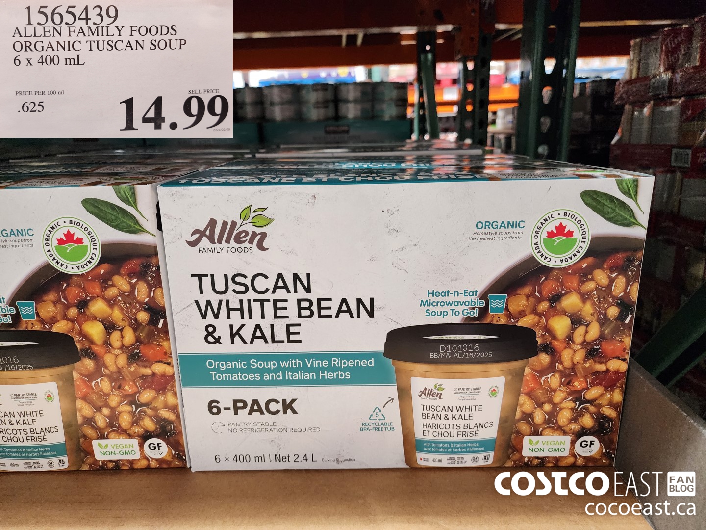 1565439 ALLEN FAMILY FOODS ORGANIC TUSCAN SOUP 6 x 400 mL $14.99