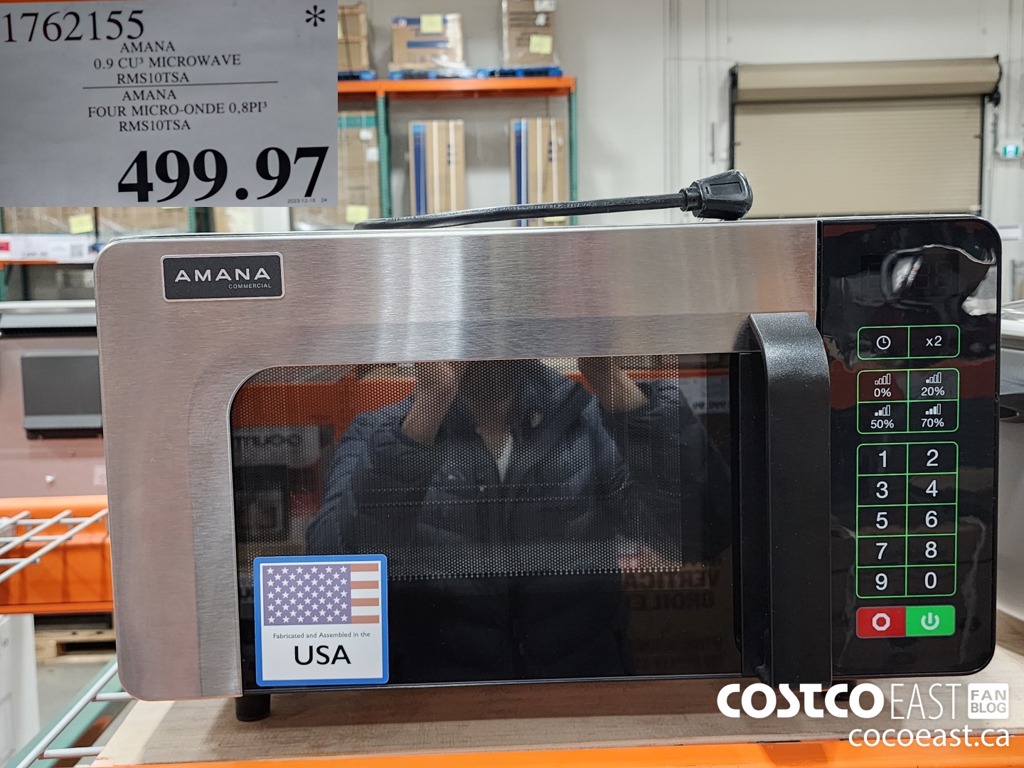 1762155 AMANA 0.9 CU3 MICROWAVE RMS10TSA $499.97