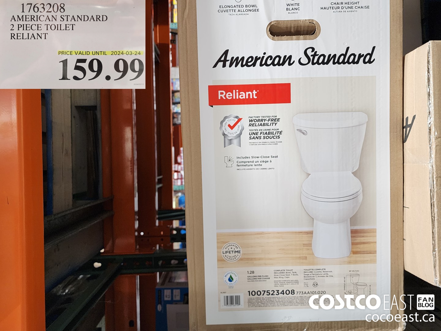 1763208 AMERICAN STANDARD 2 PIECE TOILET RELIANT $159.99