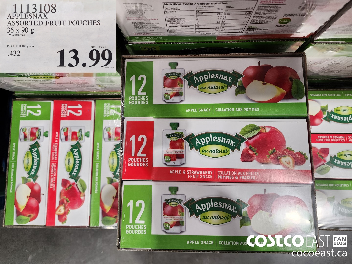 1113108 APPLESNAX ASSORTED FRUIT POUCHES 36 x 90 g $13.99