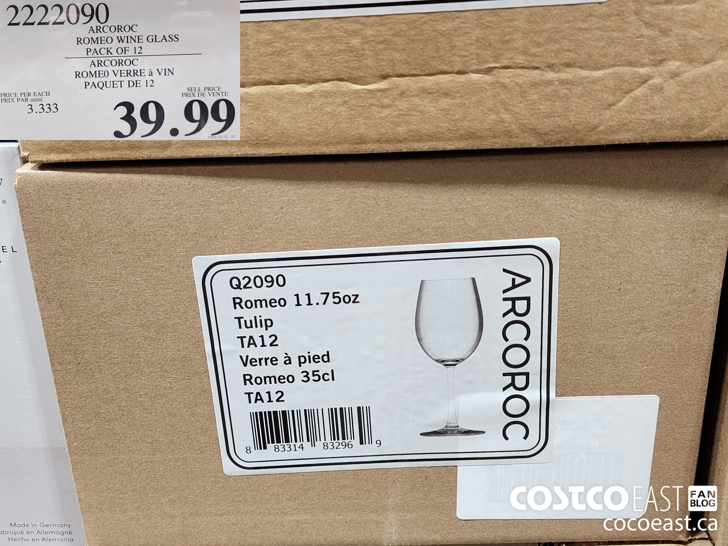 2222090 ARCOROC ROMEO WINE GLASS PACK OF 12 $39.99
