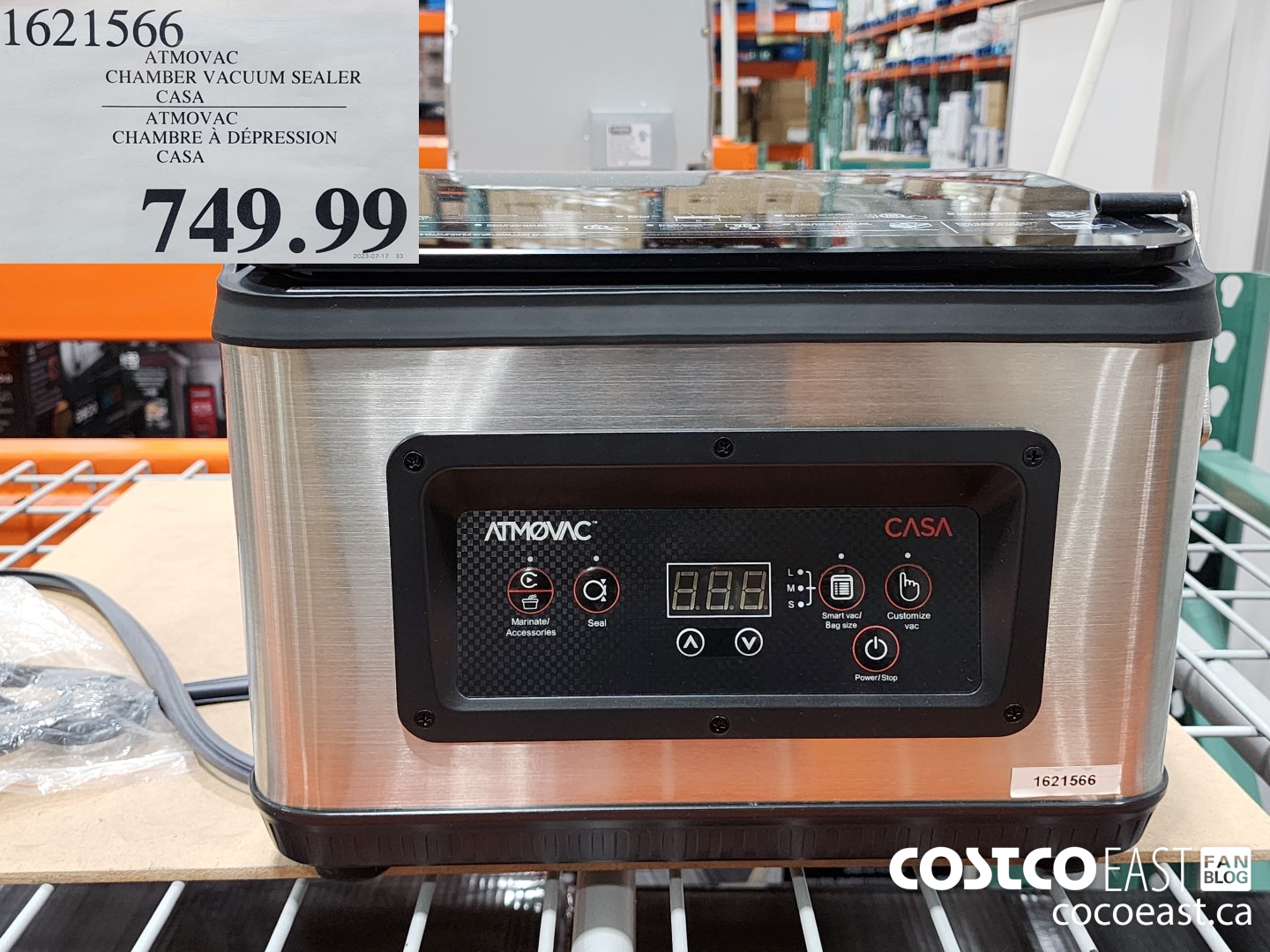 1621566 ATMOVAC CHAMBER VACUUM SEALER CASA $749.99