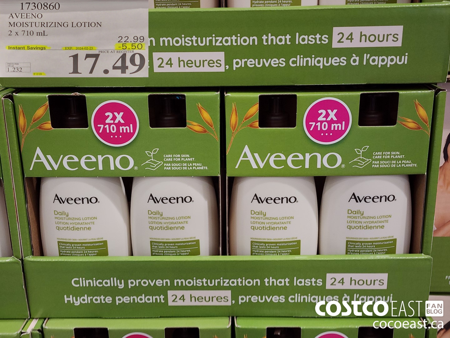1730860 AVEENO MOISTURIZING LOTION 2 X 710 ML ($5.50 INSTANT SAVINGS EXPIRES ON 2024-02-25) $17.49