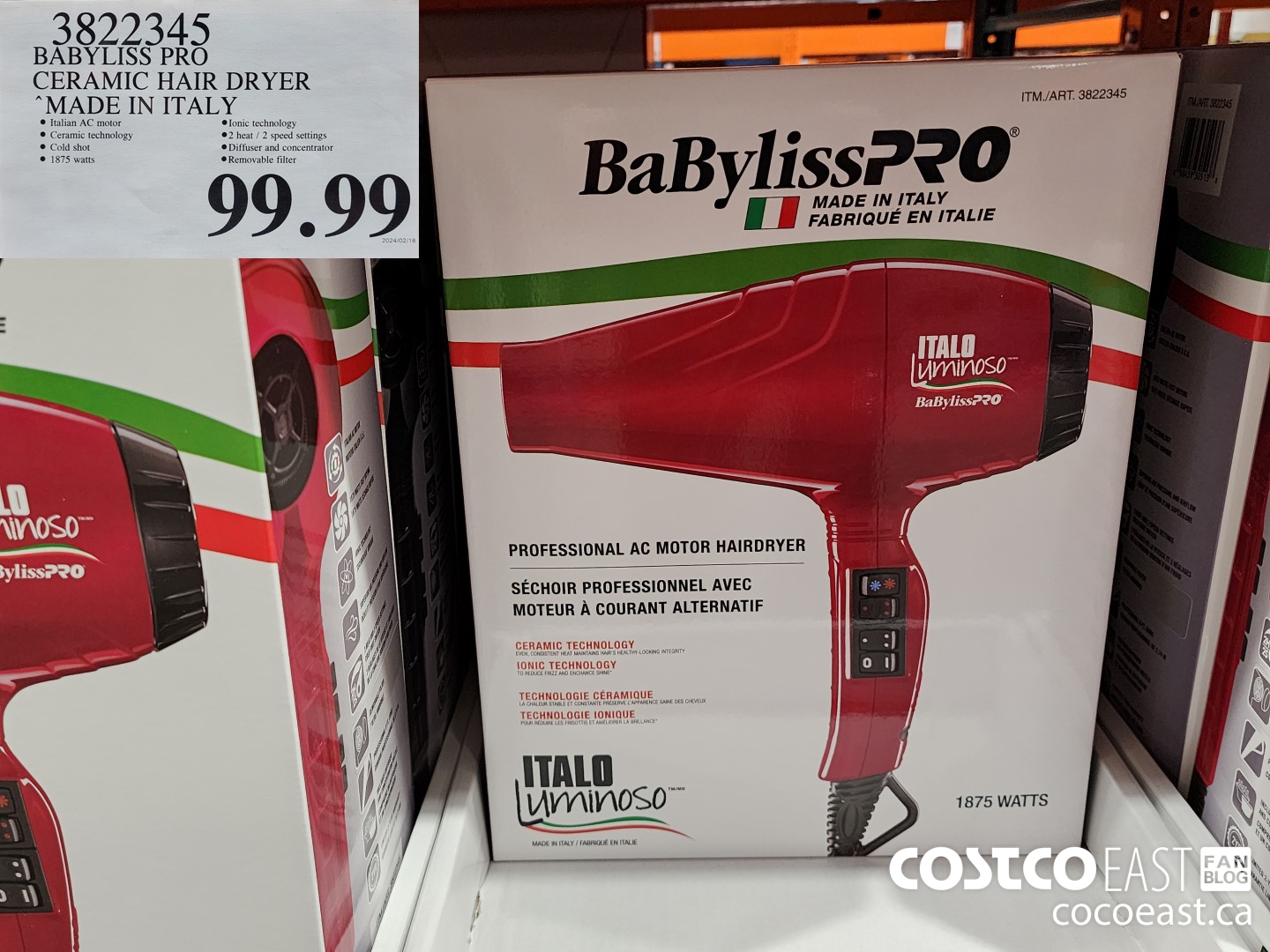 3822345 BABYLISS PRO CERAMIC HAIR DRYER MADE IN ITALY $99.99