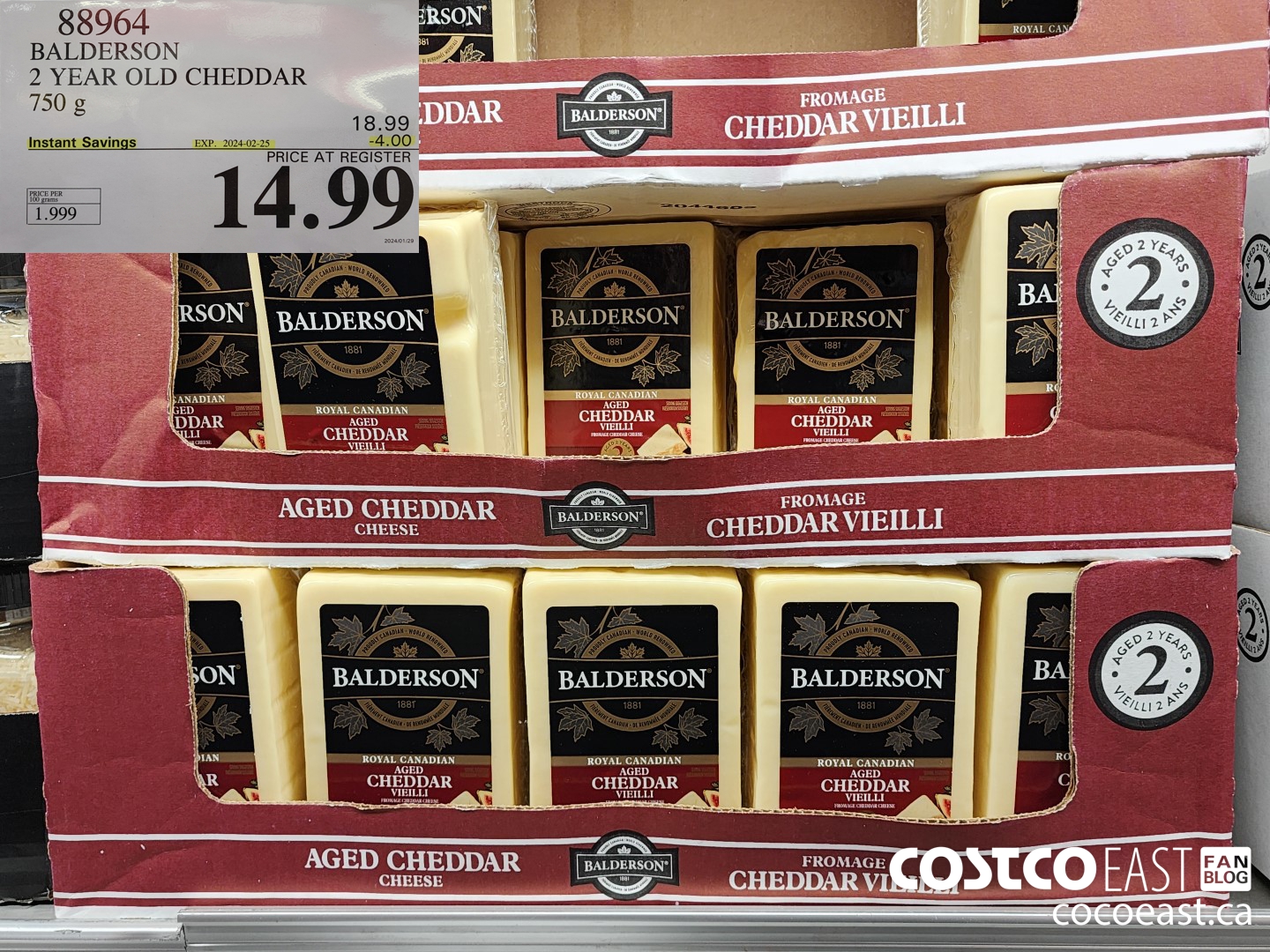 88964 BALDERSON 2 YEAR OLD CHEDDAR 750 g ($4.00 INSTANT SAVINGS EXPIRES ON 2024-02-25) $14.99