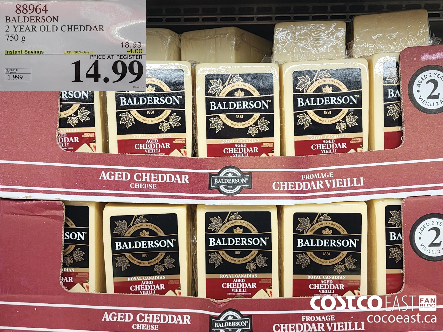 88964 BALDERSON 2 YEAR OLD CHEDDAR 750 g ($4.00 INSTANT SAVINGS EXPIRES ON 2024-02-25) $14.99