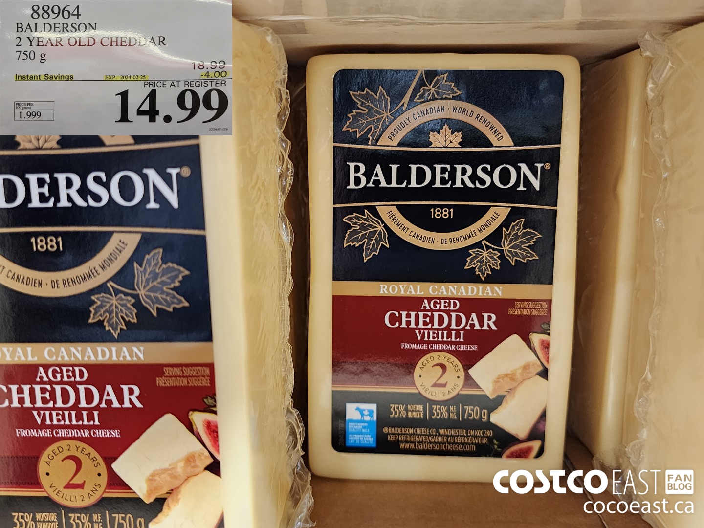 88964 BALDERSON 2 YEAR OLD CHEDDAR 750 g ($4.00 INSTANT SAVINGS EXPIRES ON 2024-02-25) $14.99