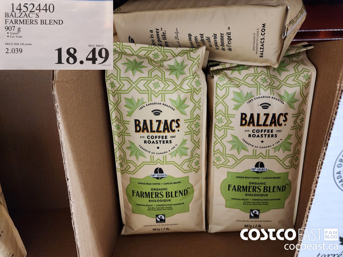 1452440 BALZAC'S COFFEE FARMERS BLEND 907g $18.49