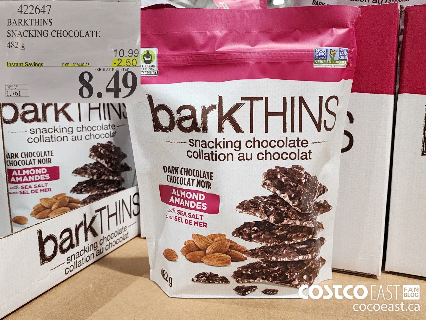422647 BARKTHINS SNACKING CHOCOLATE 482 G ($2.50 INSTANT SAVINGS EXPIRES ON 2024-02-25) $8.49