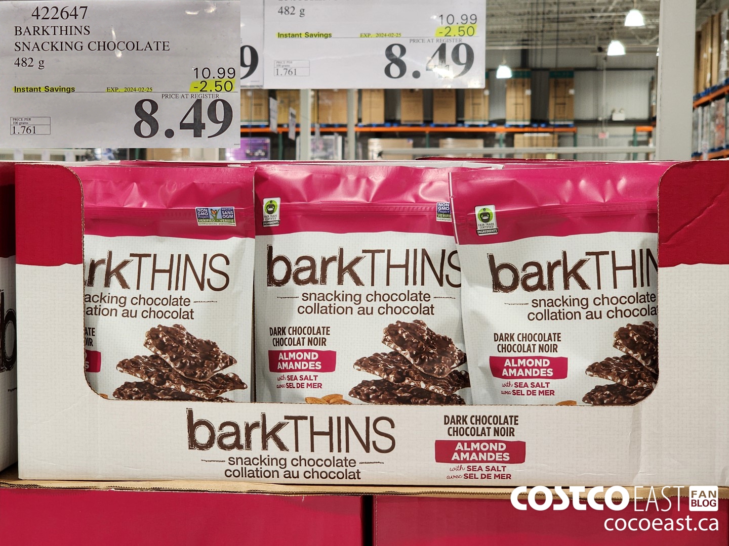 422647 BARKTHINS SNACKING CHOCOLATE 482 G ($2.50 INSTANT SAVINGS EXPIRES ON 2024-02-25) $8.49