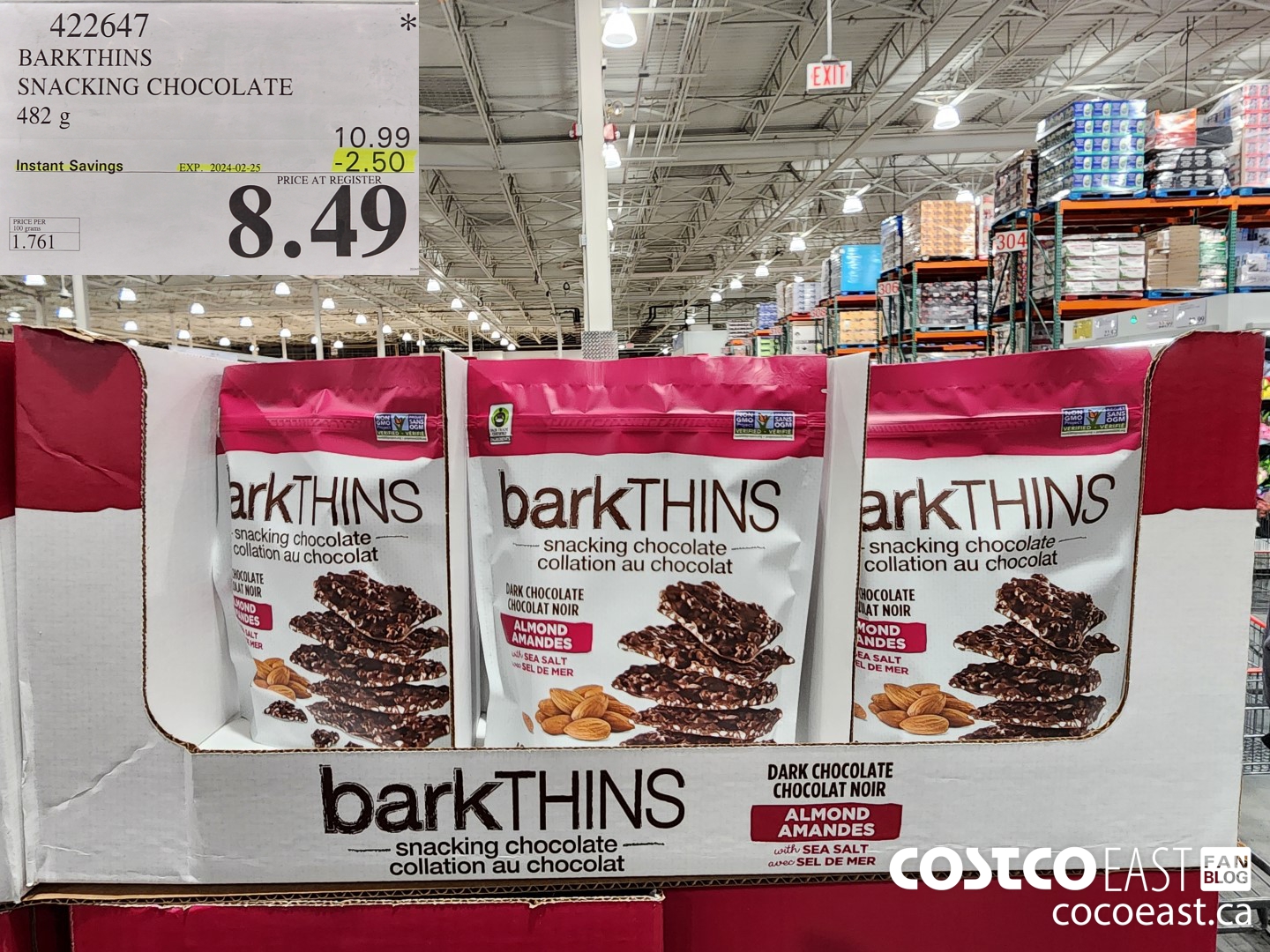 422647 BARKTHINS SNACKING CHOCOLATE 482 G ($2.50 INSTANT SAVINGS EXPIRES ON 2024-02-25) $8.49
