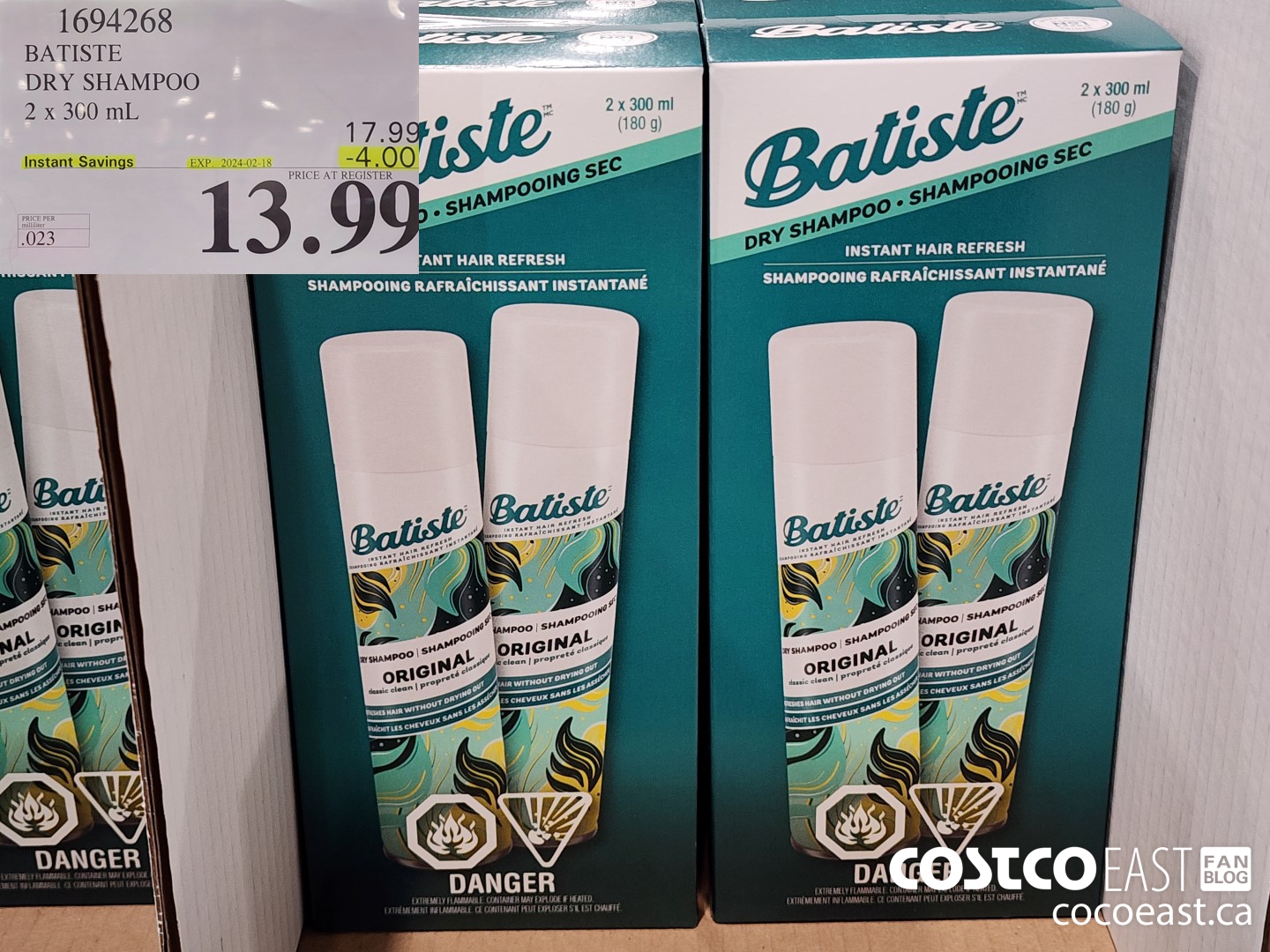 1694268 BATISTE DRY SHAMPOO 2 X 300 ML ($4.00 INSTANT SAVINGS EXPIRES ON 2024-02-18) $13.99