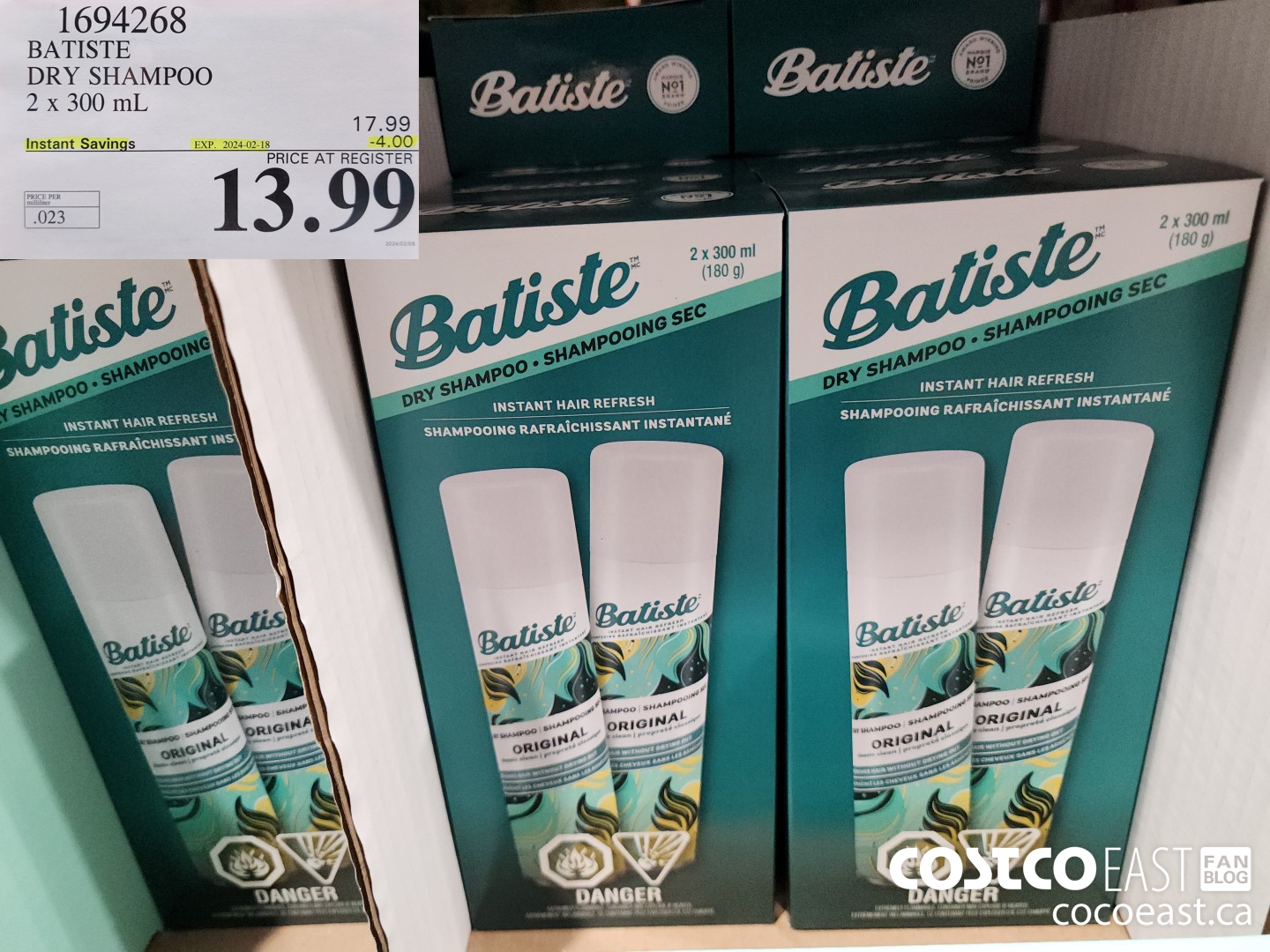 1694268 BATISTE DRY SHAMPOO 2 X 300 ML ($4.00 INSTANT SAVINGS EXPIRES ON 2024-02-18) $13.99