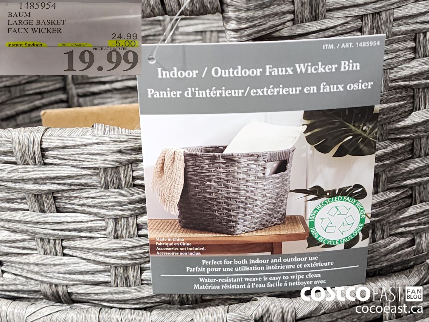 1485954 BAUM LARGE BASKET FAUX WICKER ($5.00 INSTANT SAVINGS EXPIRES ON 2024-02-25) $19.99