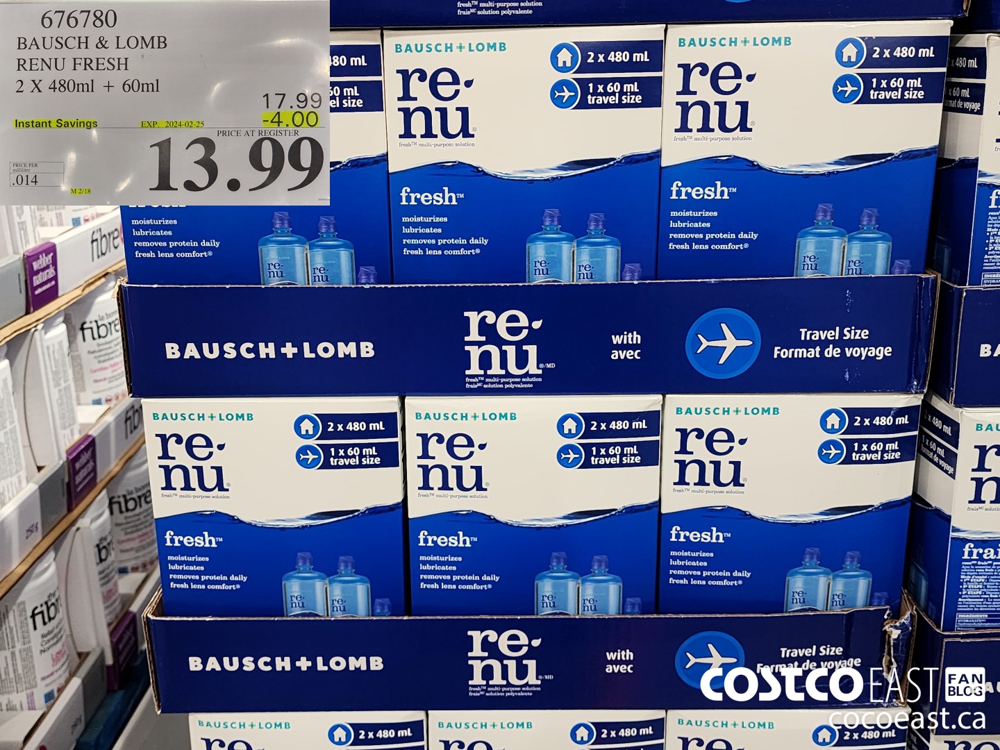 676780 BAUSCH & LOMB RENU FRESH 2 X 480 ML + 60ML ($4.00 INSTANT SAVINGS EXPIRES ON 2024-02-25) $13.99