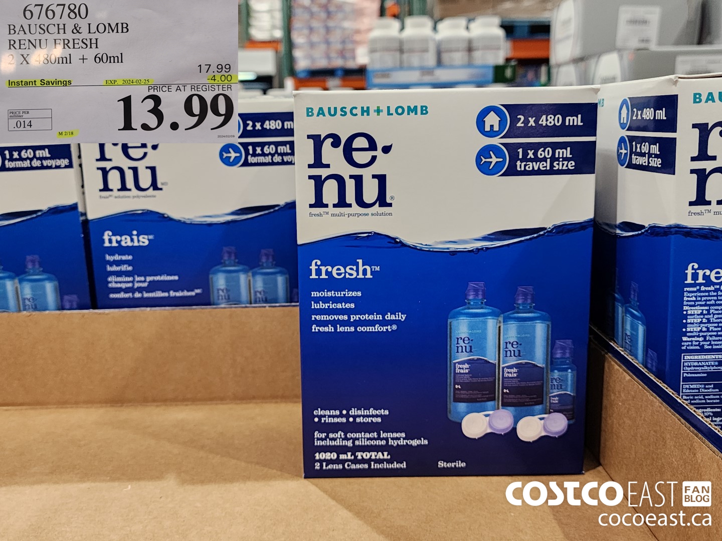 676780 BAUSCH & LOMB RENU FRESH 2 X 480 ML + 60ML ($4.00 INSTANT SAVINGS EXPIRES ON 2024-02-25) $13.99