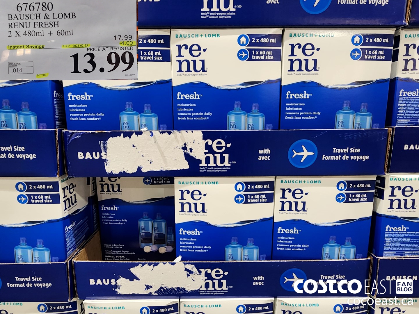 676780 BAUSCH & LOMB RENU FRESH 2 X 480 ML + 60ML ($4.00 INSTANT SAVINGS EXPIRES ON 2024-02-25) $13.99